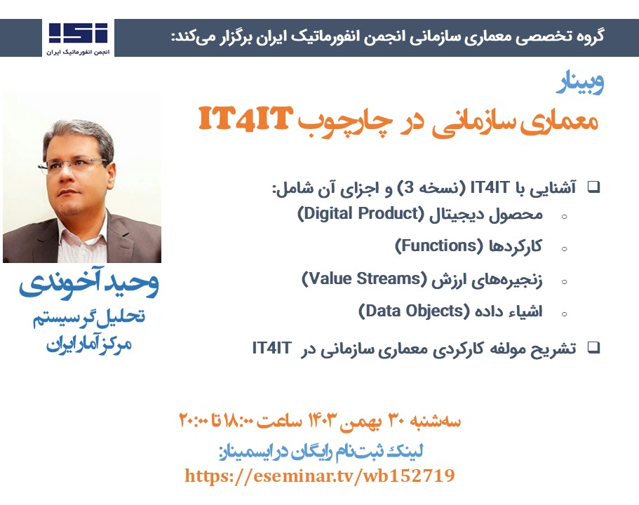 وبینار «معماری سازمانی در چارچوب IT4IT» برگزار شد.